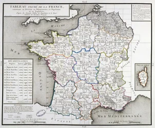 Karte von Frankreich, die die Departementalgrenzen darstellt, 1798